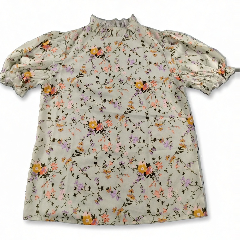a dip of DARLING XS Floral Puff Sleeve Blouse Mock Neck Ruffle Cottagecore Top